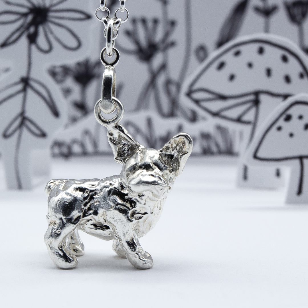 Sterling Silver French Bulldog Head Necklace at Animalden